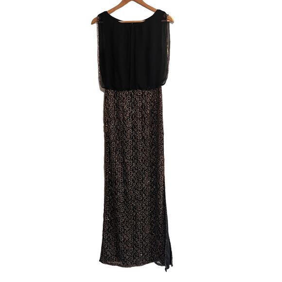 Aidan Mattox Black‎ Chiffon Sequined Maxi Dress Size 4 Formal Gold - Picture 1 of 11